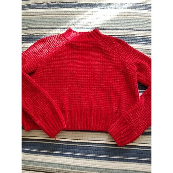 Divided H&M Womens Red Velvet Yarn Crop Sweater Long Sleeve Mock Neck Top Sz S - Picture 4 of 10